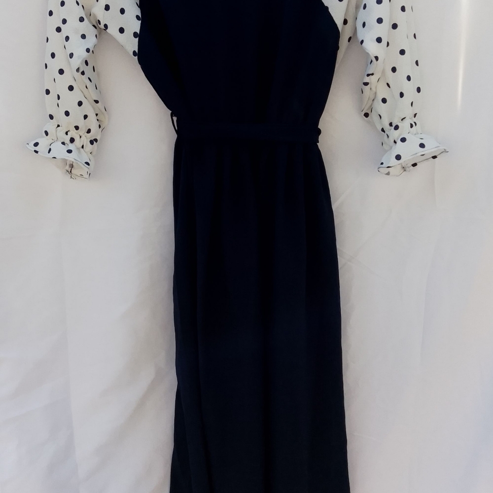 NWOT Vintage Green Apple Businesscore Navy and White Dress With Polkadot Accents - Picture 4 of 10
